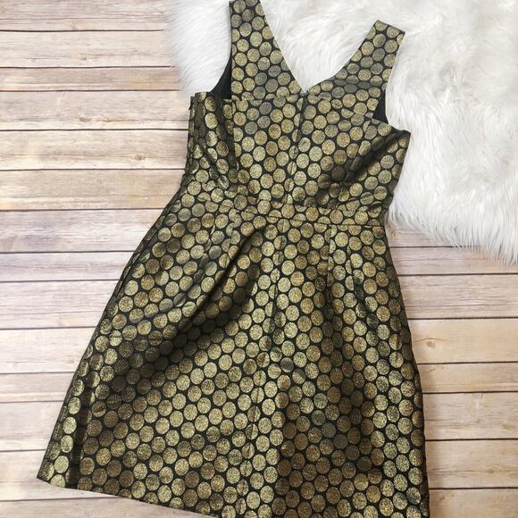 🆕 J. Crew Women's Gold Black Metallic Dot Jacquard V-Neck Dress Size 8 - Picture 3 of 6